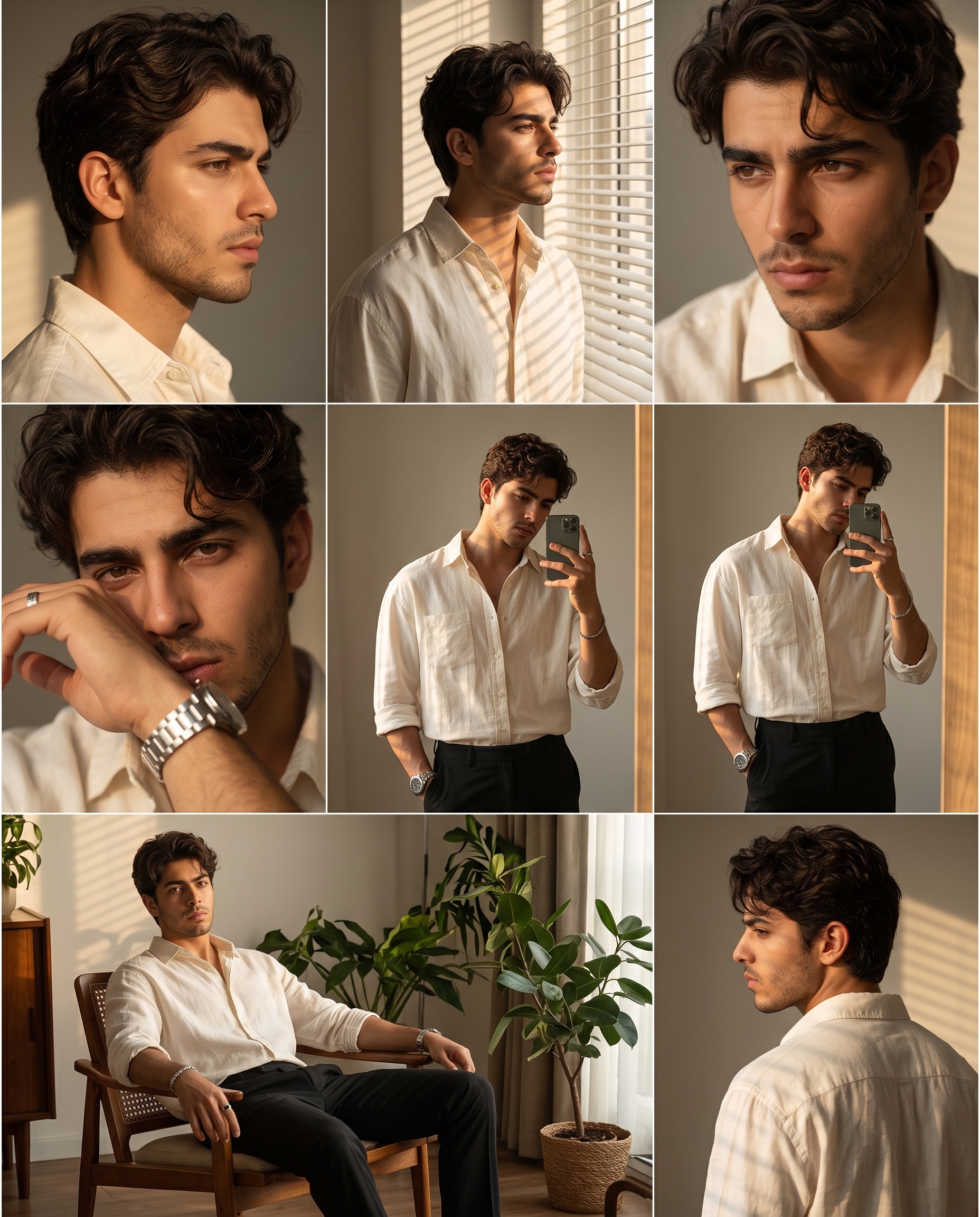 Luxury Men's Editorial Grid: Golden Hour Serenity