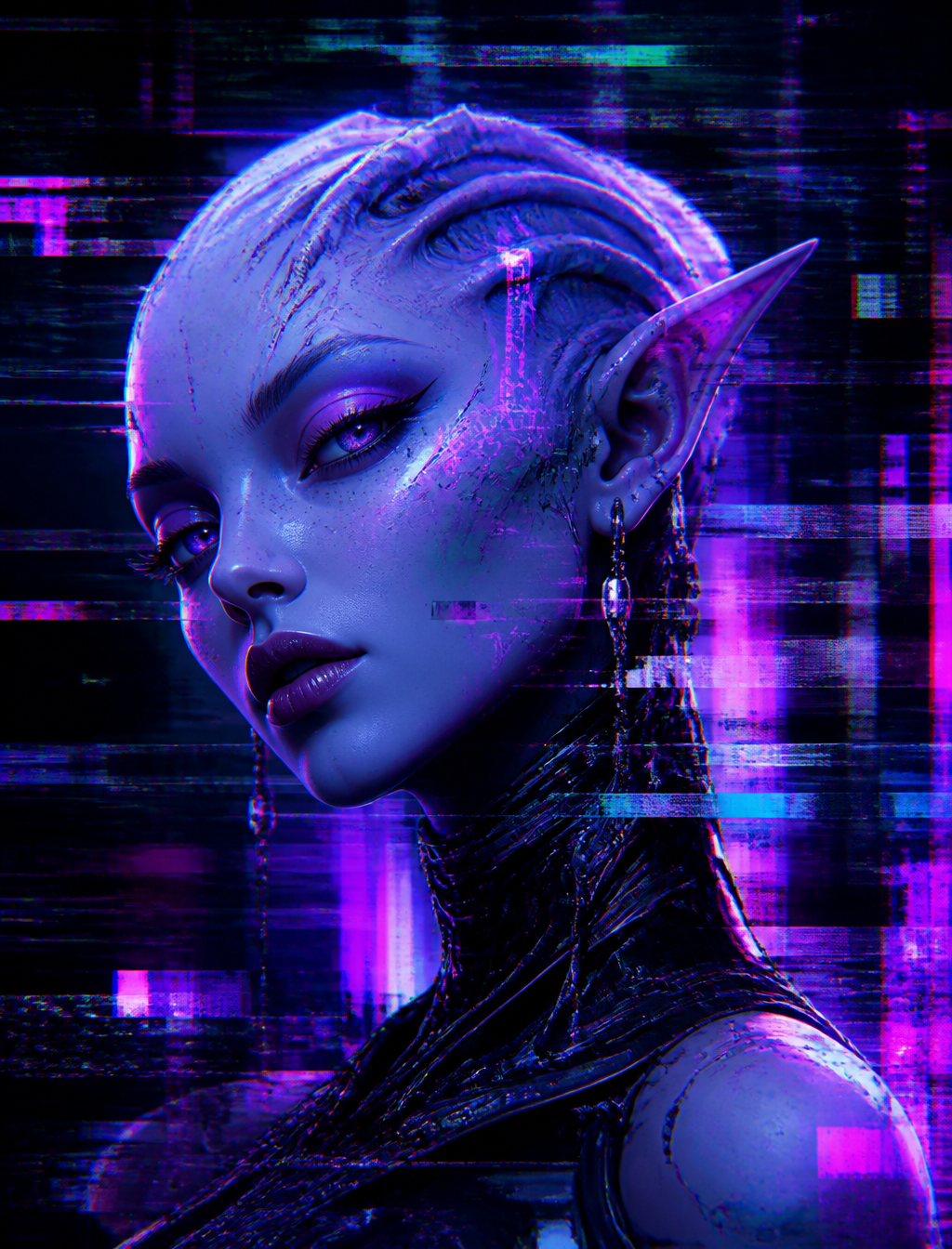 Glitch Art Cybernetic Alien Portrait