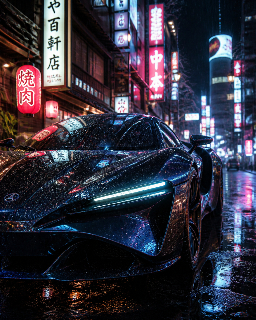 Neon Tokyo Rain: Futuristic Hypercar