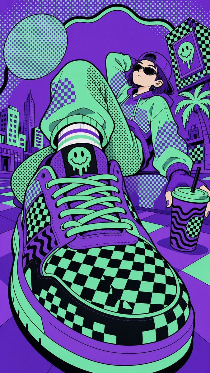 Acid Retro Fisheye Sneaker Illustration - alternate