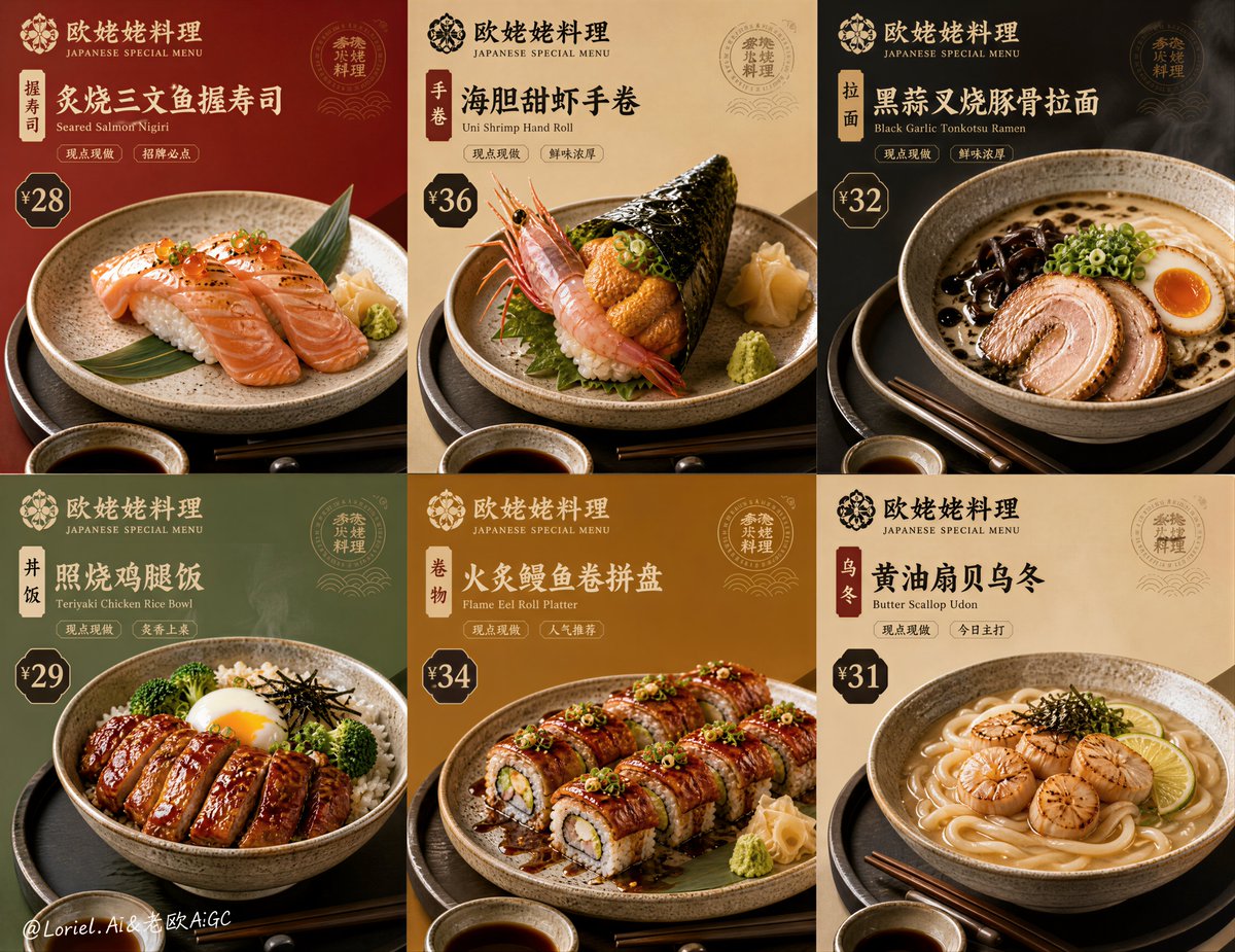 Create an ultra-premium flagship 6-panel commercial food ...