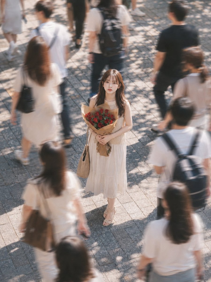 Red Roses Amidst the Urban Blur