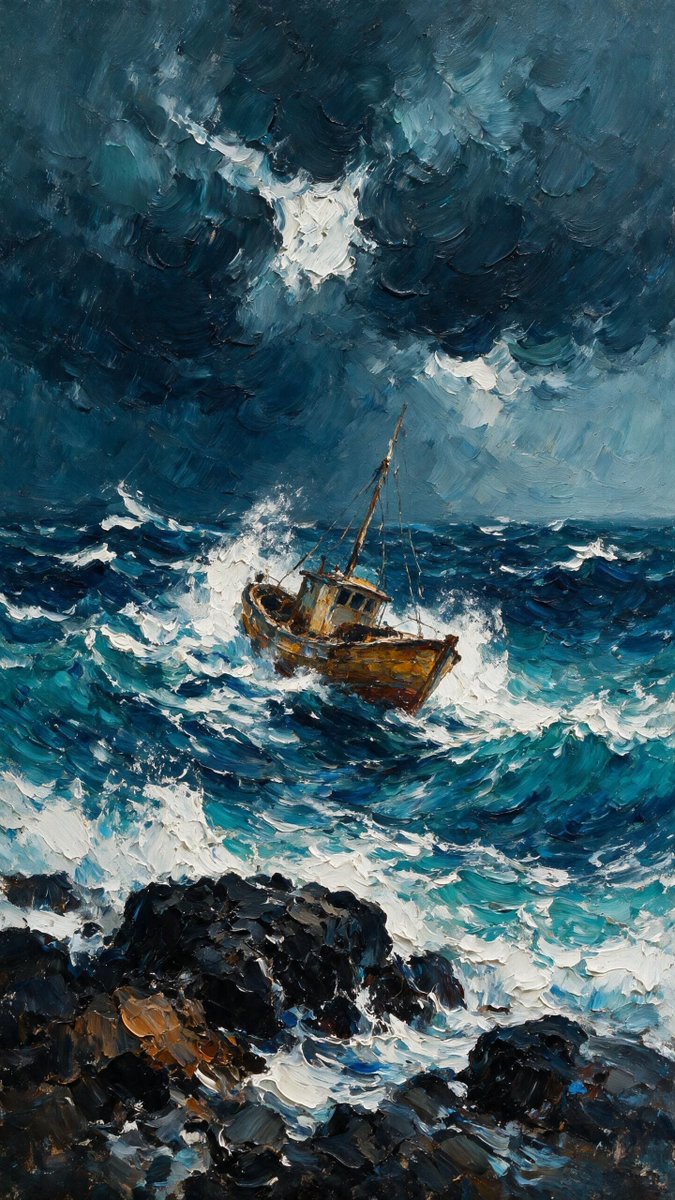 Impasto Oil Paintings: Stormy Seas and Mediterranean Harbors