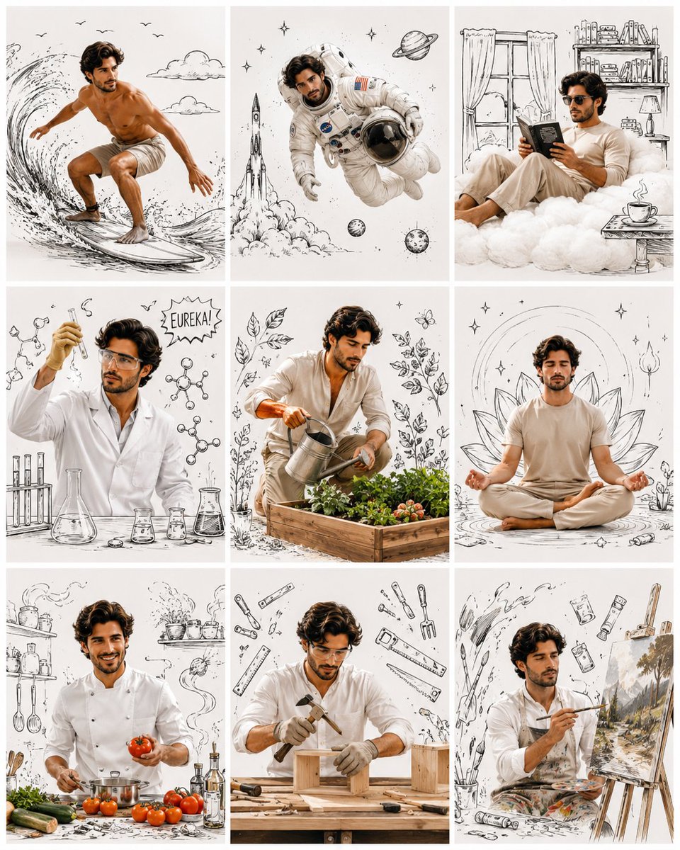Hybrid Lifestyle Collage: Photorealism meets Ink Doodles