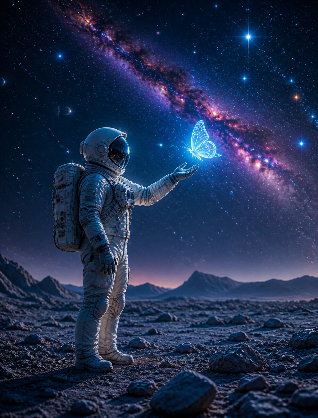 Cosmic Encounter with Neon Butterfly