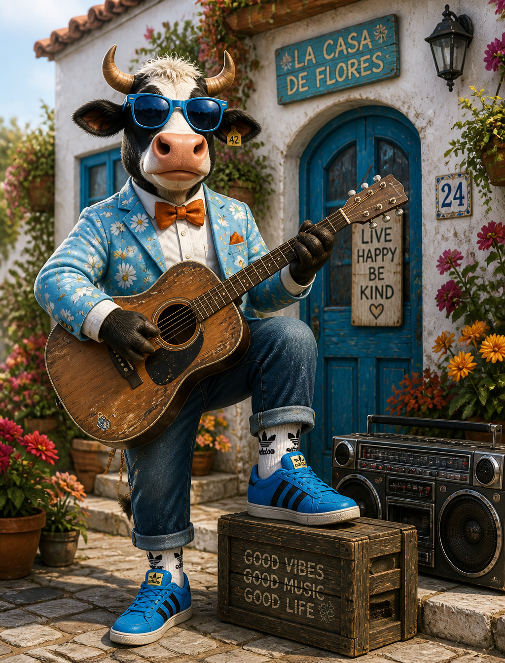 Stylish Anthropomorphic Cow Musician