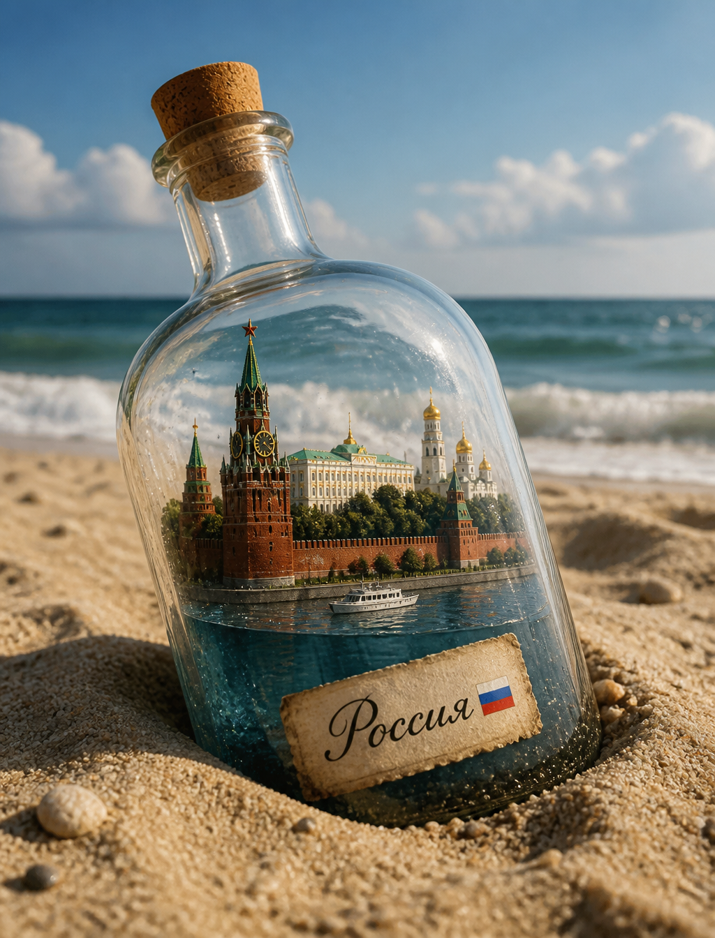 Moscow Miniature in Glass Bottle Beach Scene