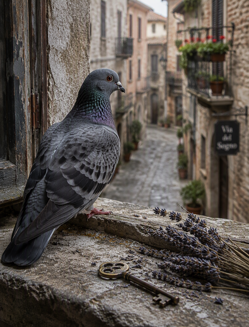 Iridescent Dove on Vintage Windowsill