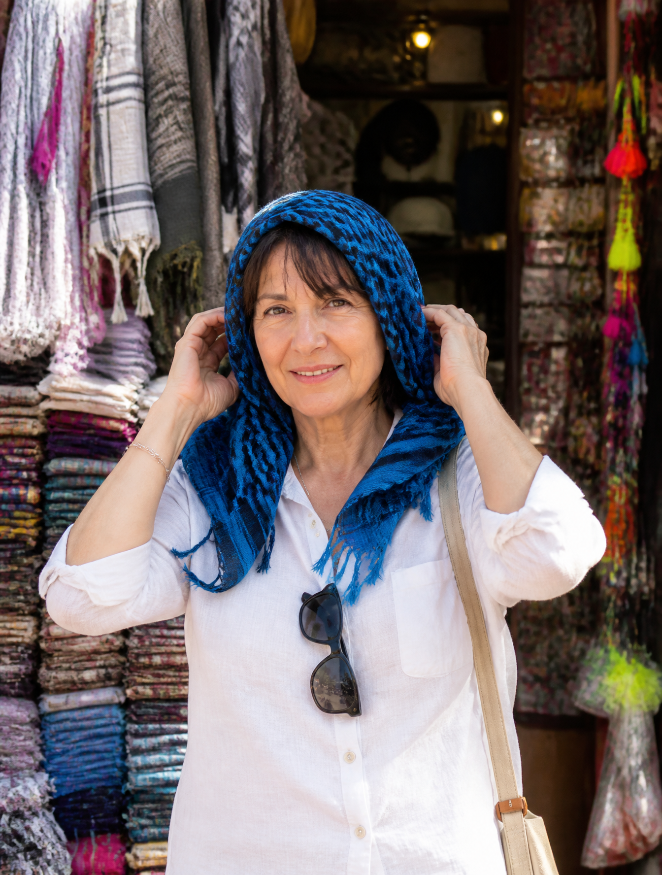 Market Merchant in Checkered Scarf