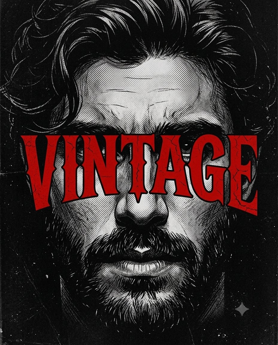 Create a high-contrast vintage underground editorial post...