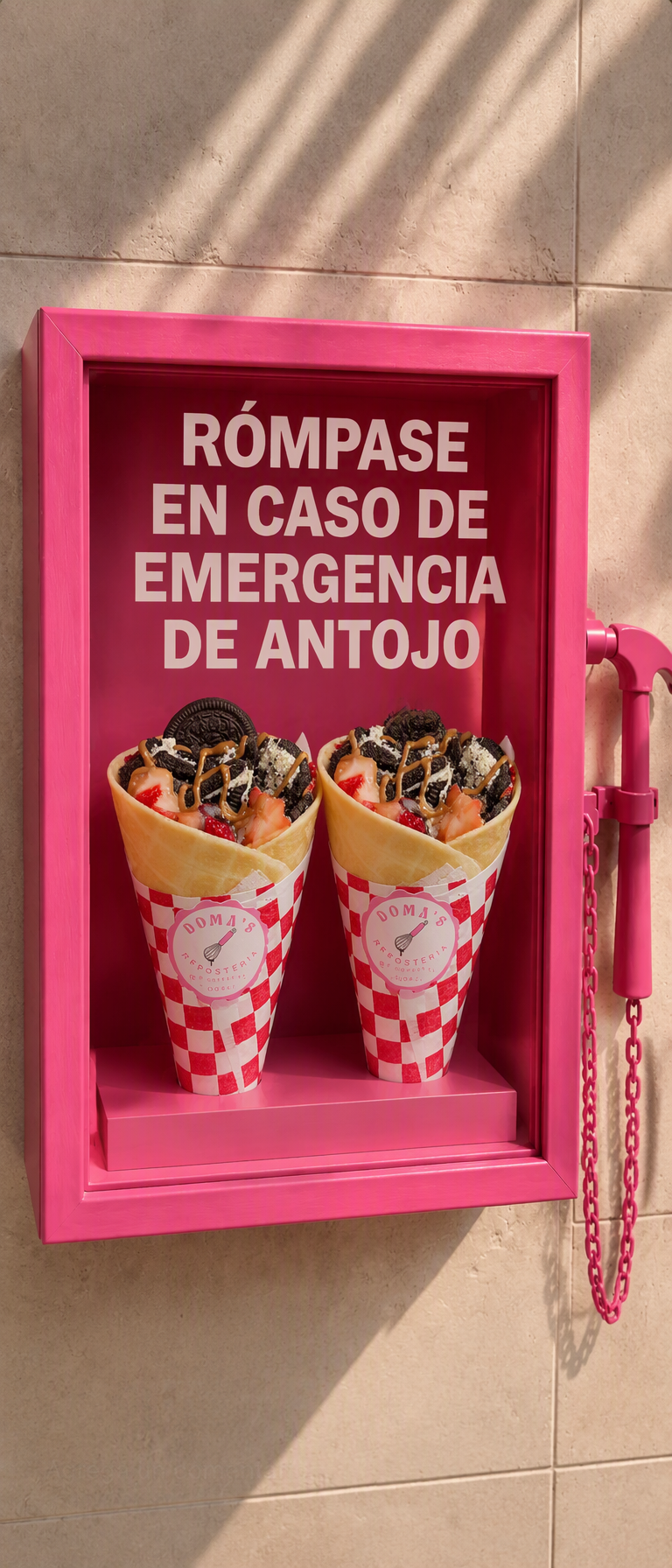 Photorealistic bright pink emergency wall box with white ...