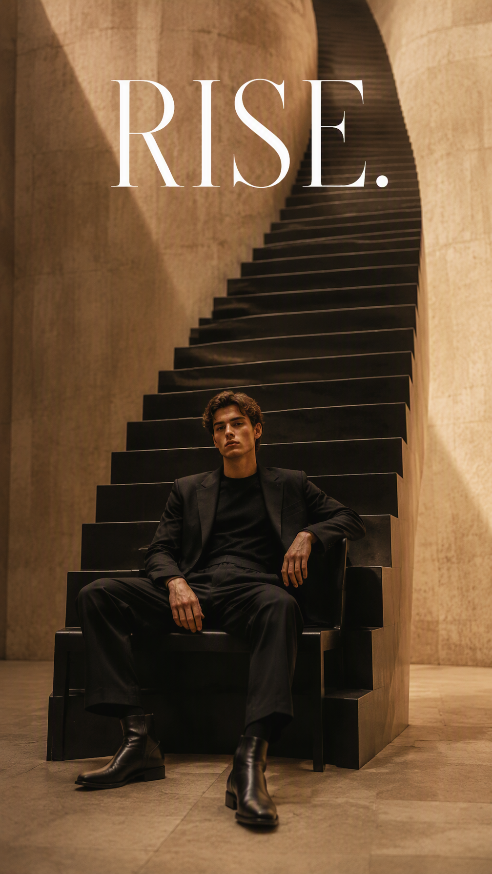 Create a premium 9:16 editorial portrait of a young male ...