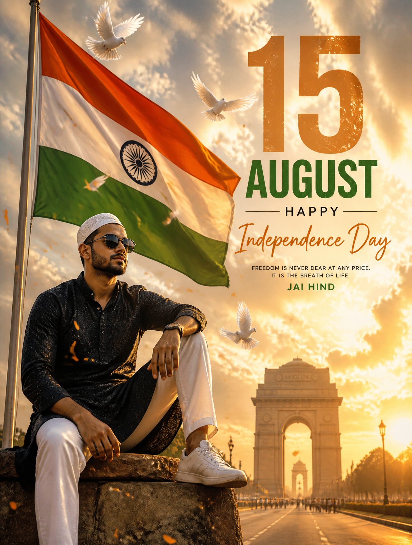 A confident Indian man in dark textured clothing, white t...