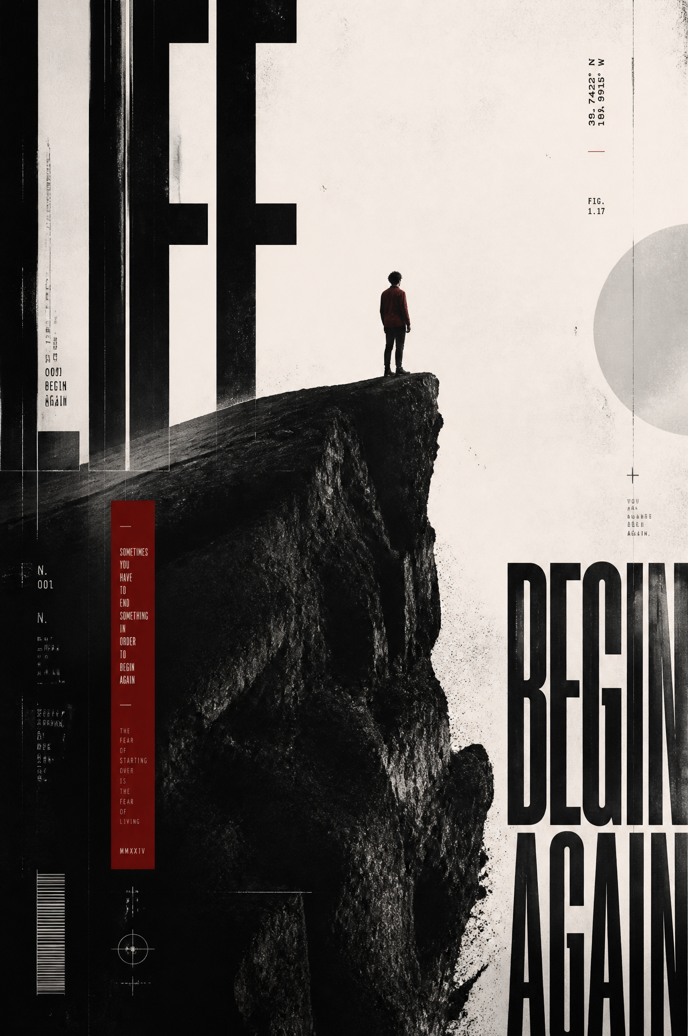 ### Prompt — “LIFE / BEGIN AGAIN” Editorial Poster> Creat...