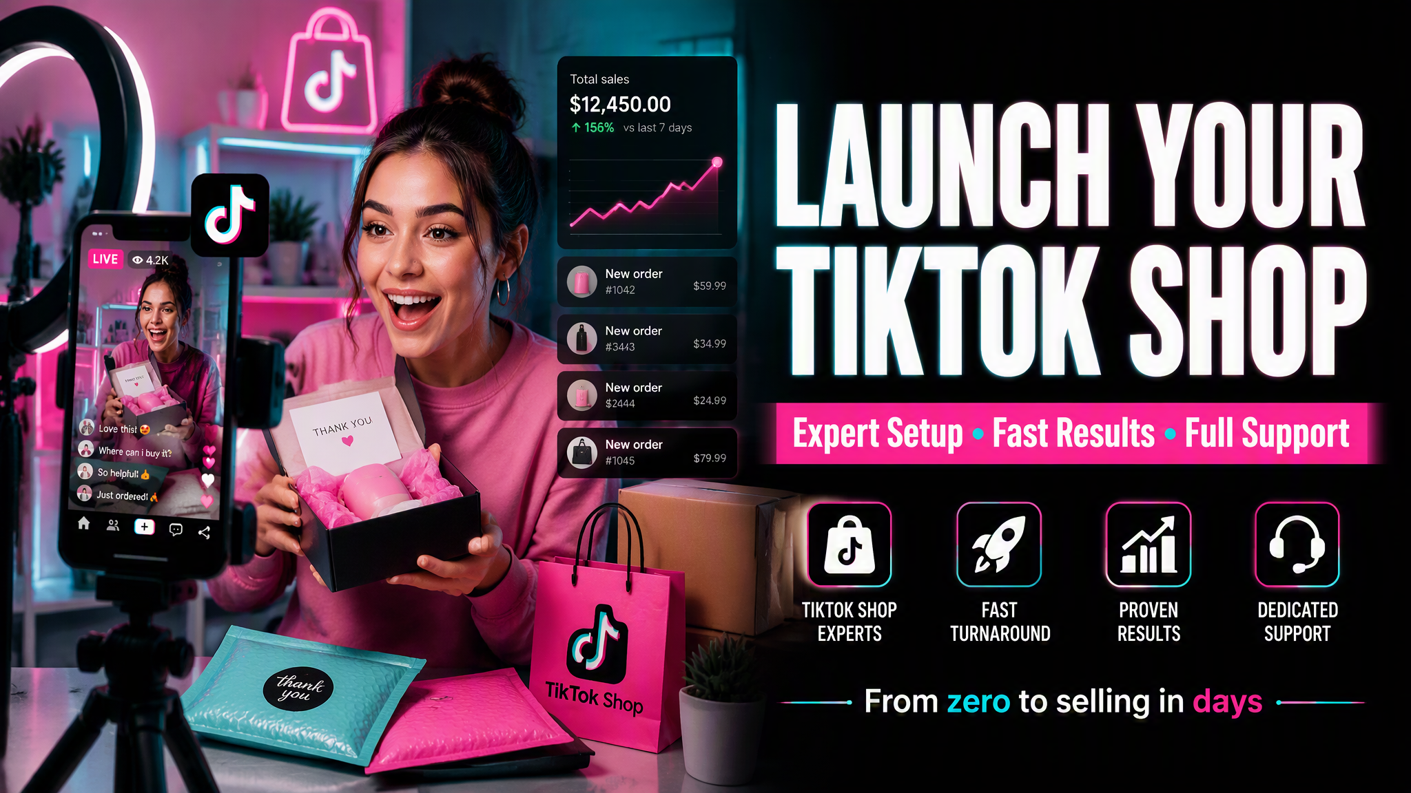 Create a vibrant 16:9 landscape promotional image for Tik...