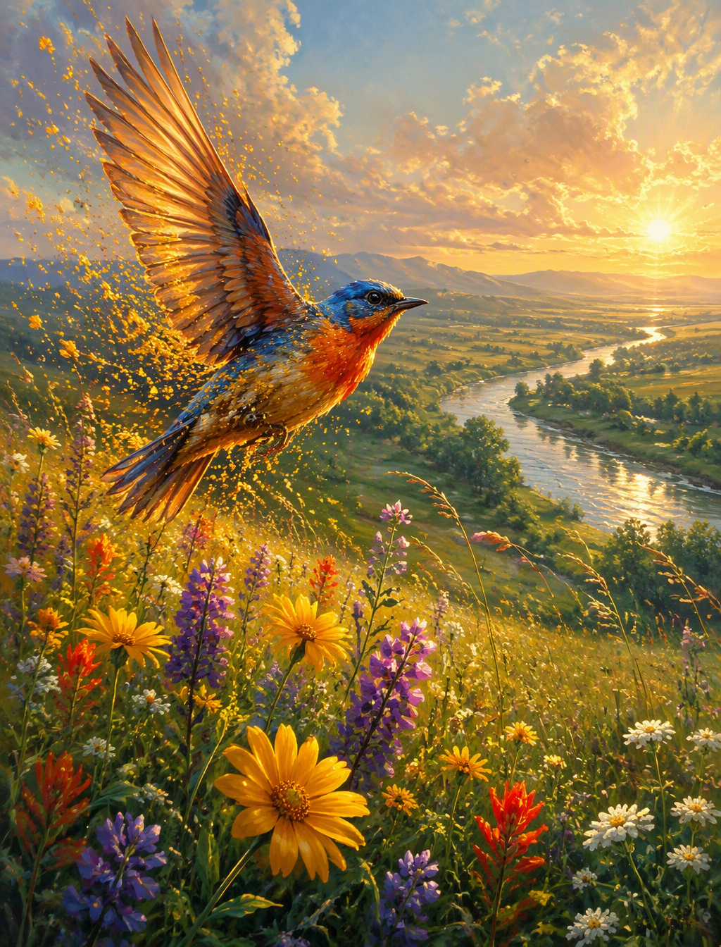 A stunning painterly digital art piece depicting a radian...
