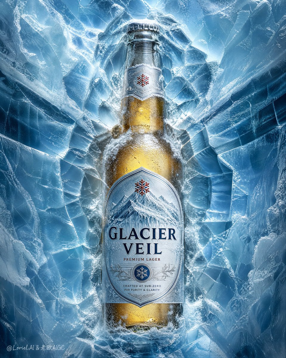 Create an ultra-premium frozen spirits advertising poster...