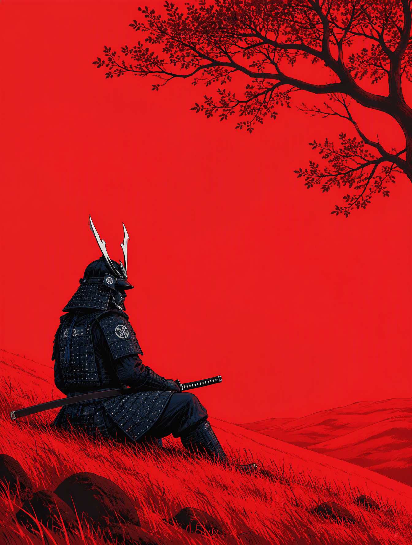 A highly detailed graphic illustration of a Japanese samu...