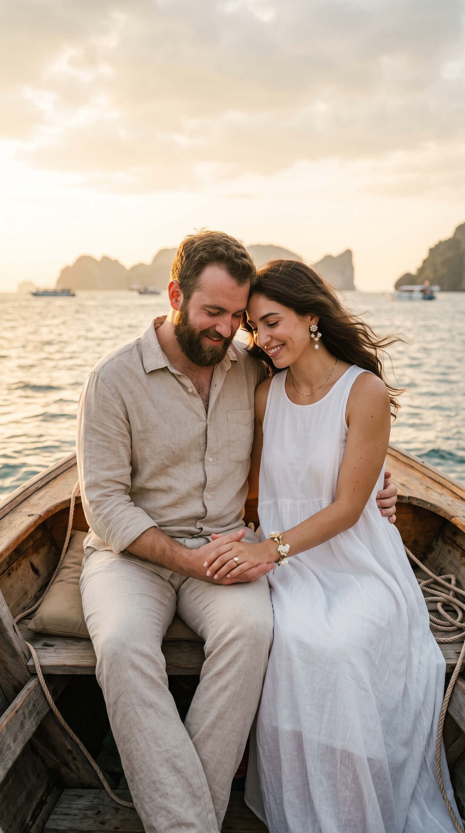 Photorealistic vertical portrait of an intimate couple se...