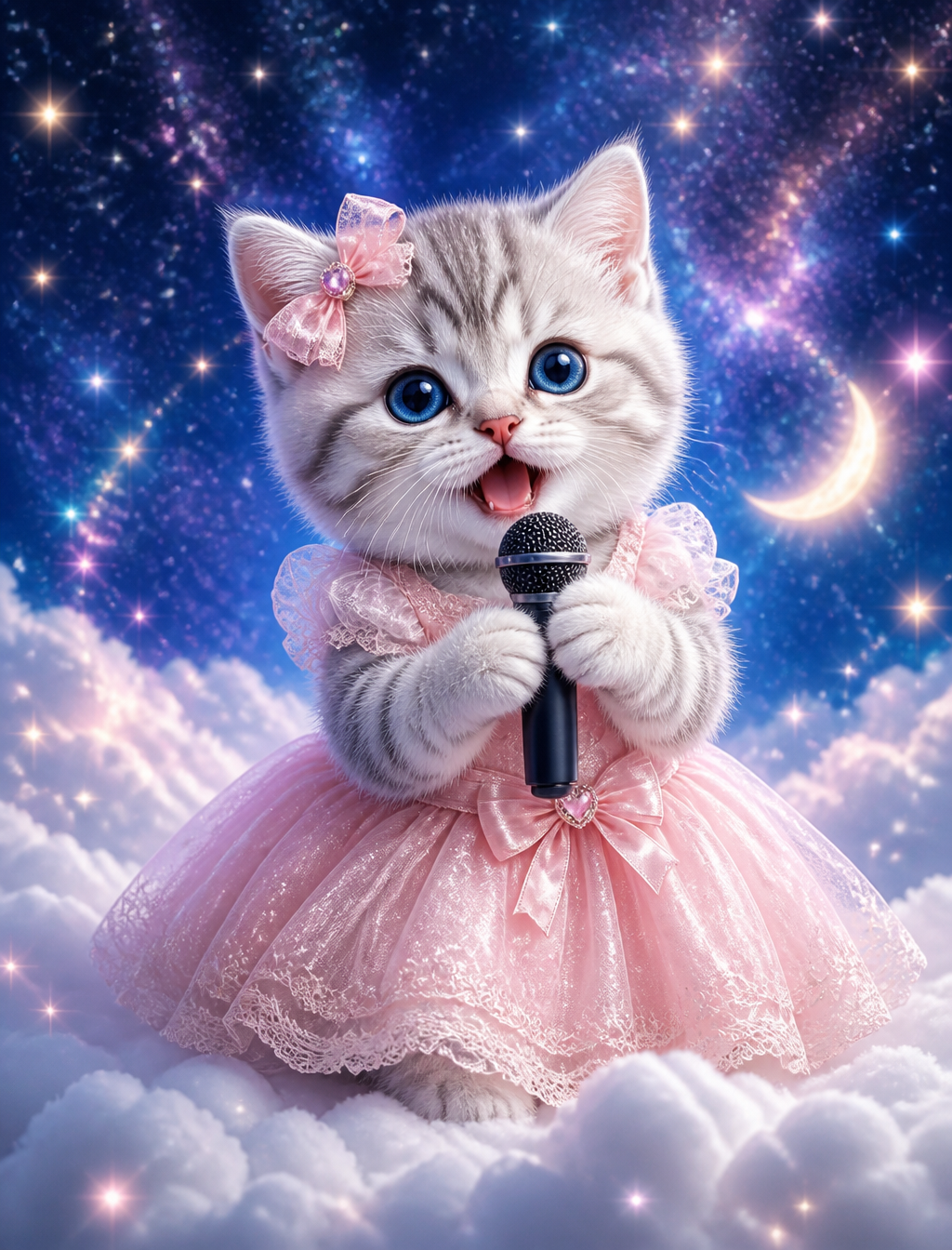 A dreamy, romantic scene of a young silver tabby British ...