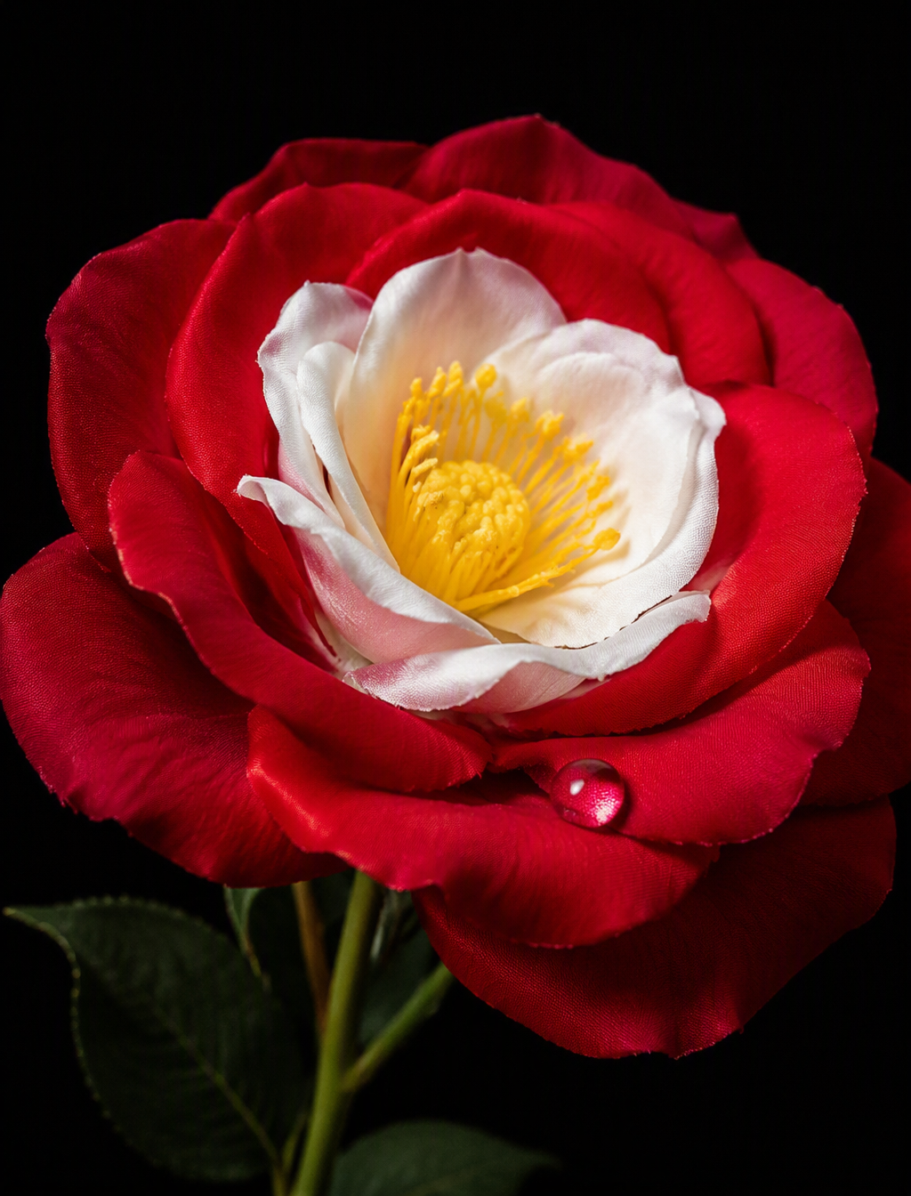 A photograph of a silk rose with the colors of the German...