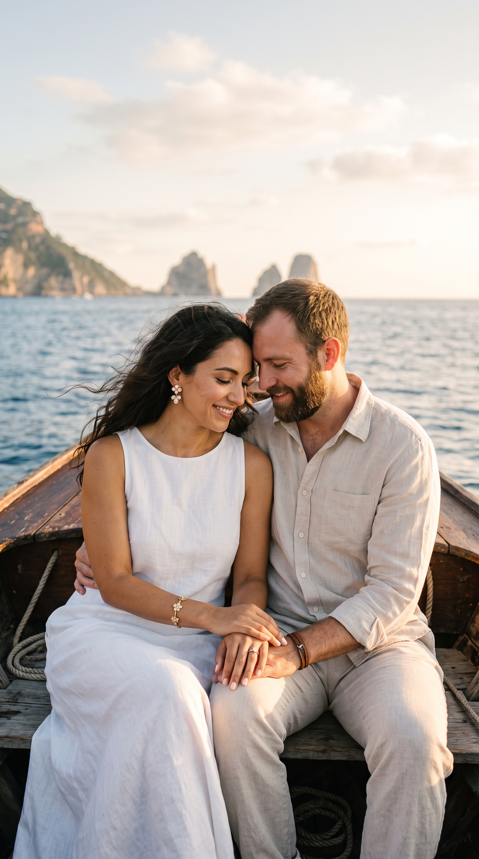 Photorealistic vertical portrait of an intimate couple se...