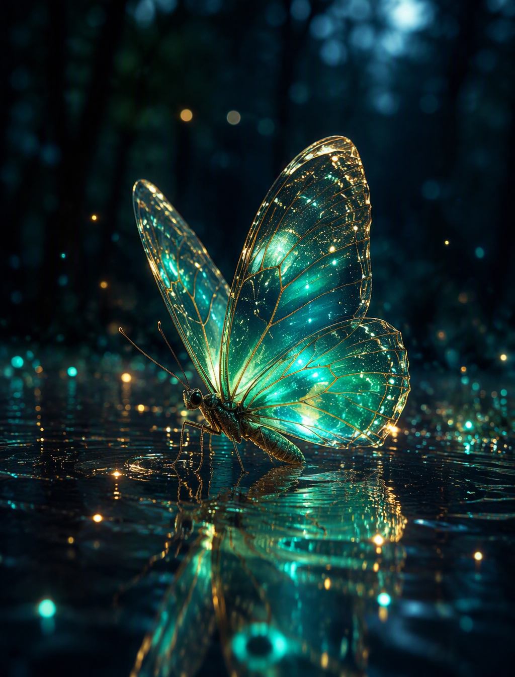 Hyperrealistic rendering A dark luminous magical butterfl...
