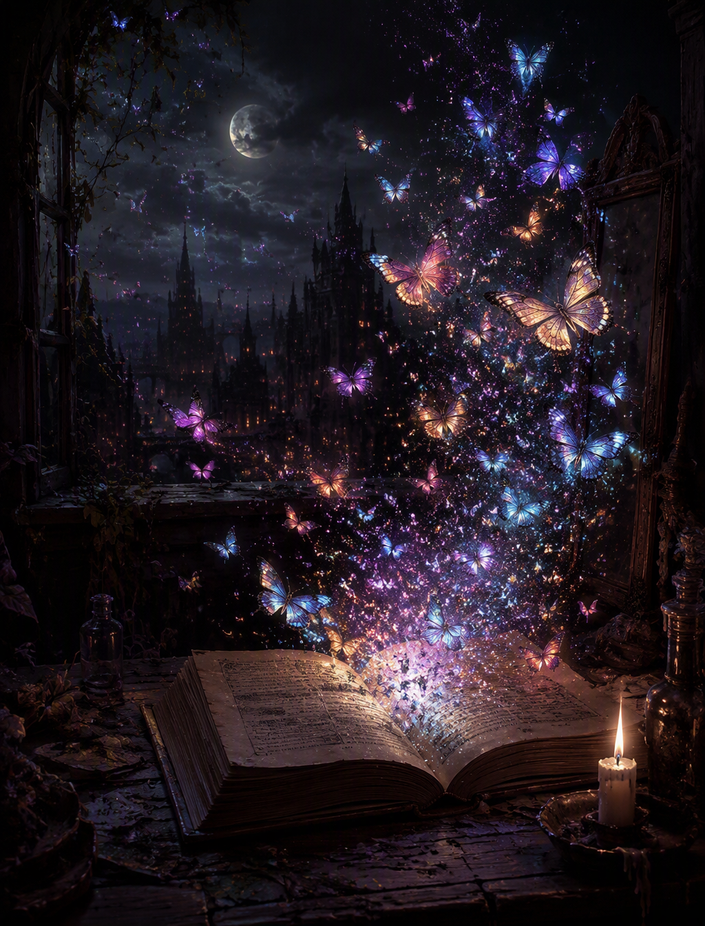 Imagine a (((magical scene))), where (((colorful and glow...