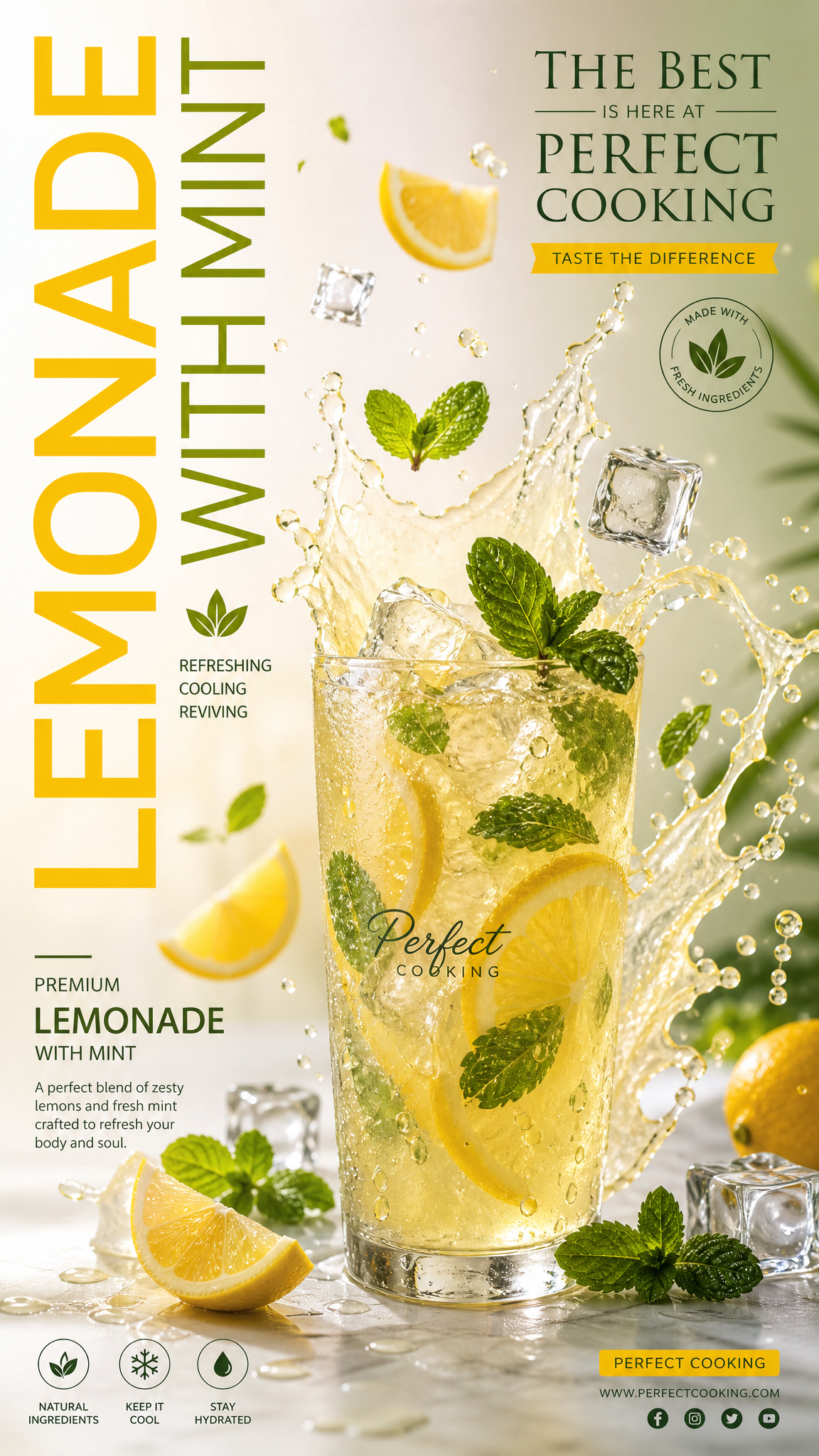 Ultra-realistic premium lemonade advertisement poster des...