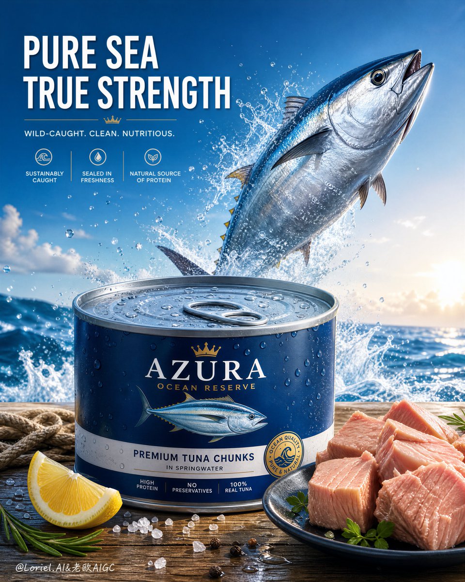 Create an ultra-premium global flagship seafood advertisi...