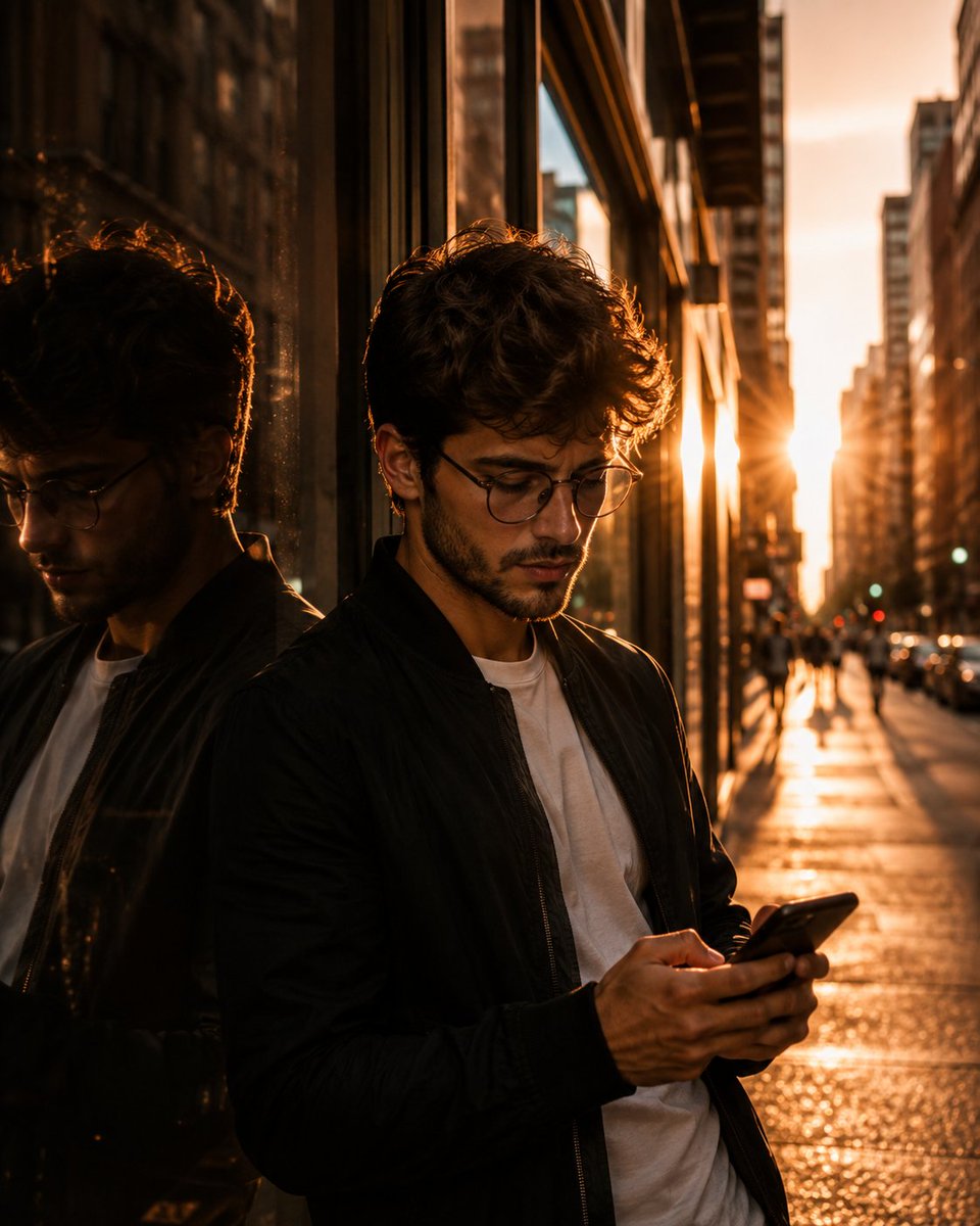 Photorealistic cinematic golden-hour portrait of a young ...