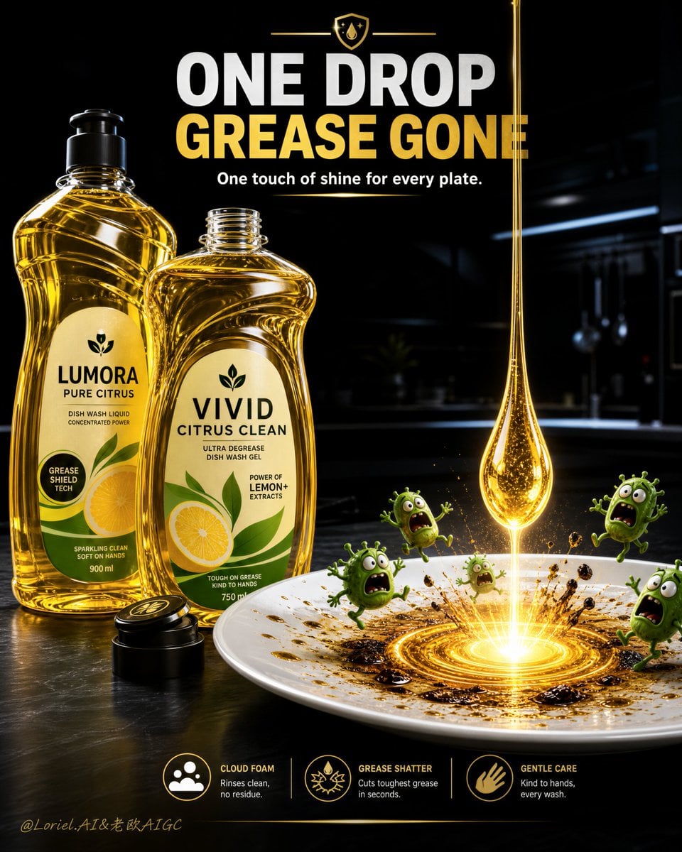 Create an ultra-premium dishwashing liquid advertising po... - alternate