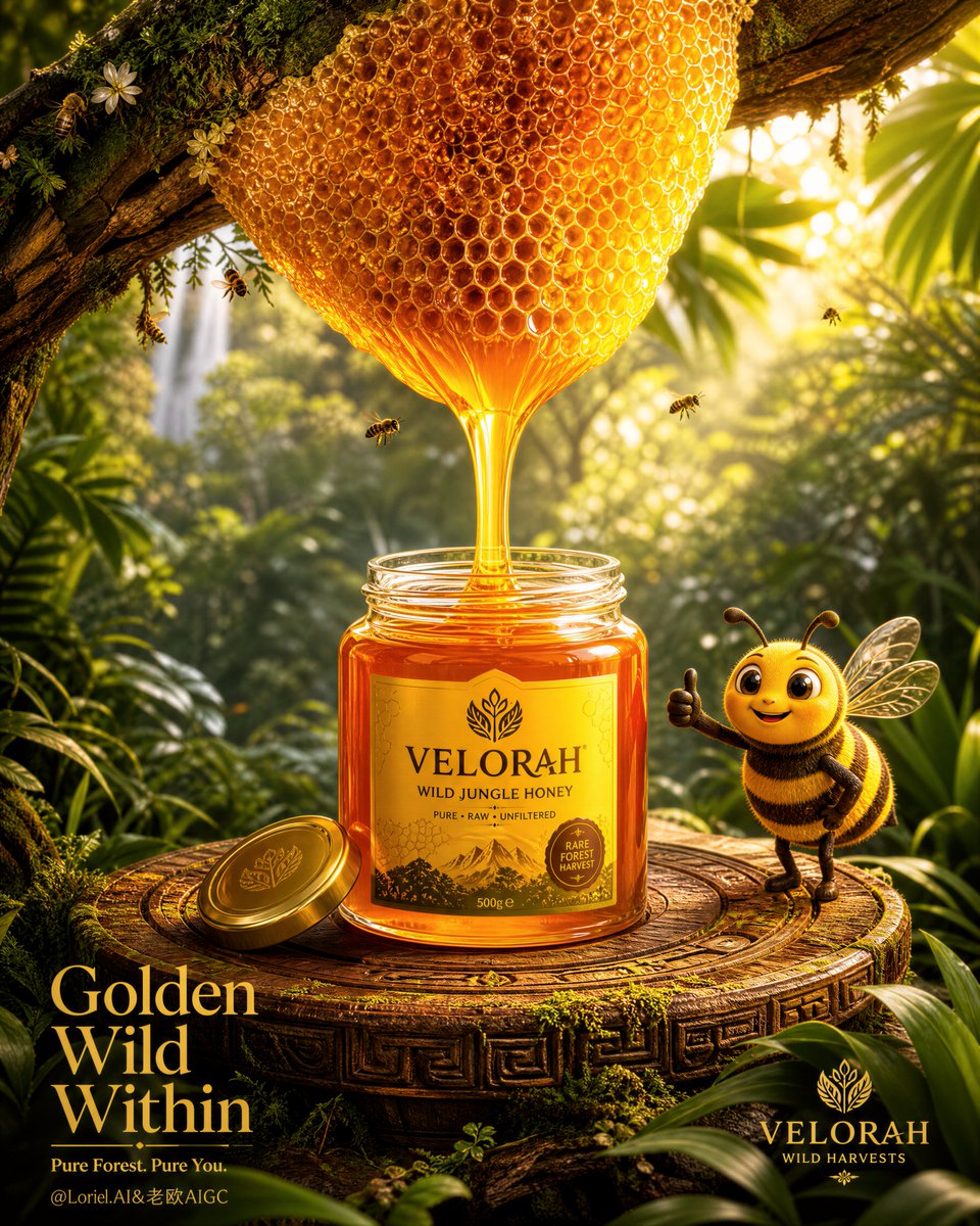 Create an ultra-premium flagship honey advertising poster...