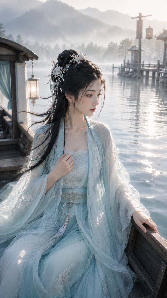 9:16 竖版,高精度古风仙侠叙事感写真,偏写实东方幻想人像摄影。年轻成年东方女性,视觉年龄约 20–28 岁,柔...