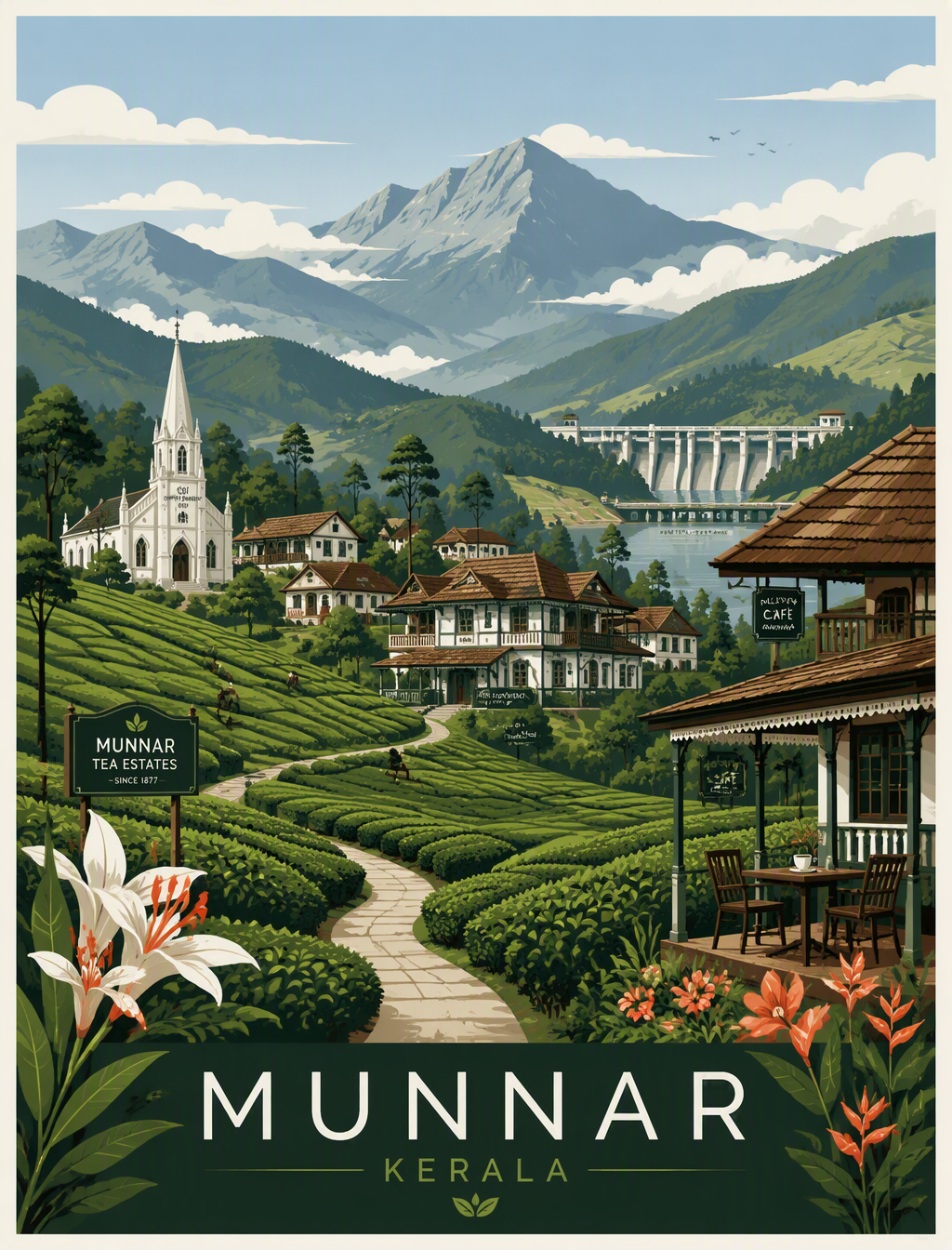 Create a premium editorial travel poster illustration of ...
