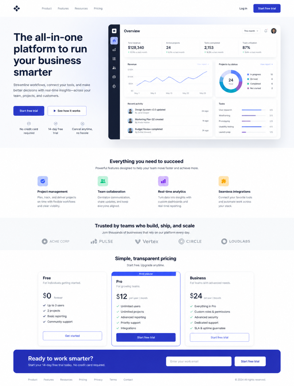 Design a premium SaaS landing page. Include a clear infor...
