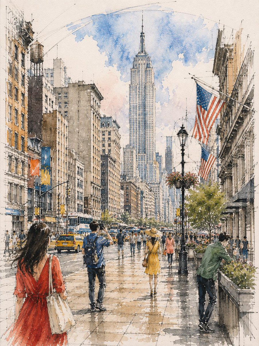 Loose watercolor and pen sketch inside [Location Subject]...