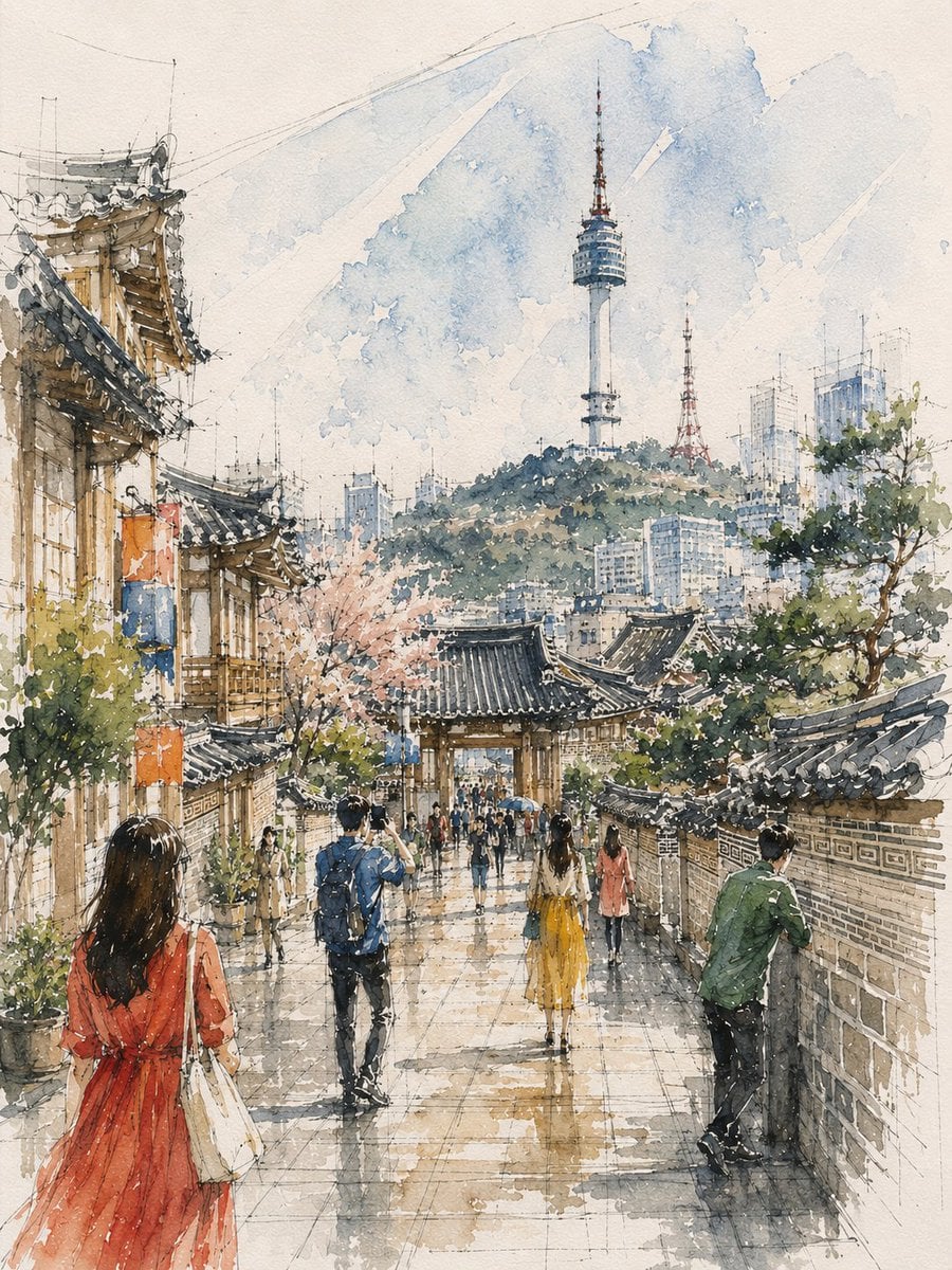 Loose watercolor and pen sketch inside [Location Subject]... - alternate