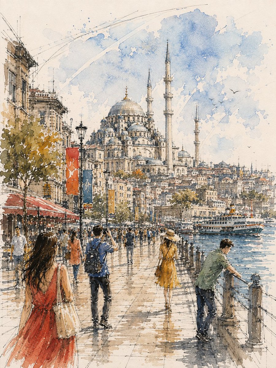 Loose watercolor and pen sketch inside [Location Subject]... - alternate