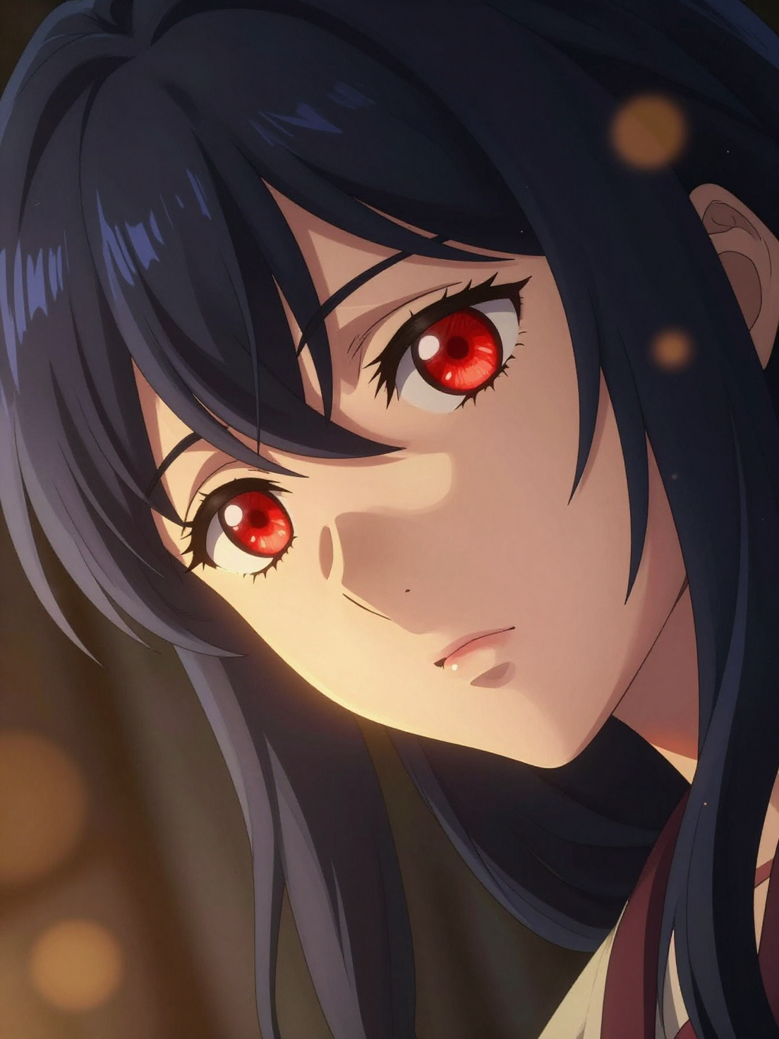 An anime-style young woman fills the frame in an extreme ...