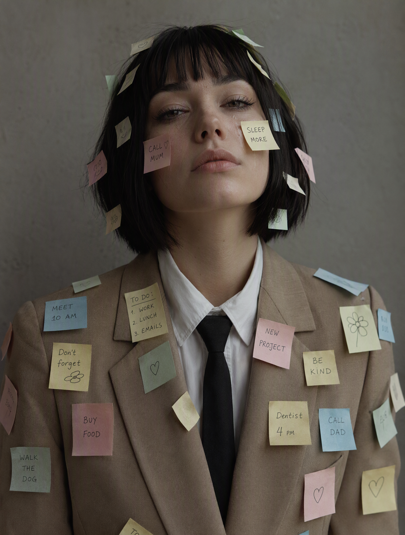 A young woman with a blunt dark bob and heavy bangs faces...