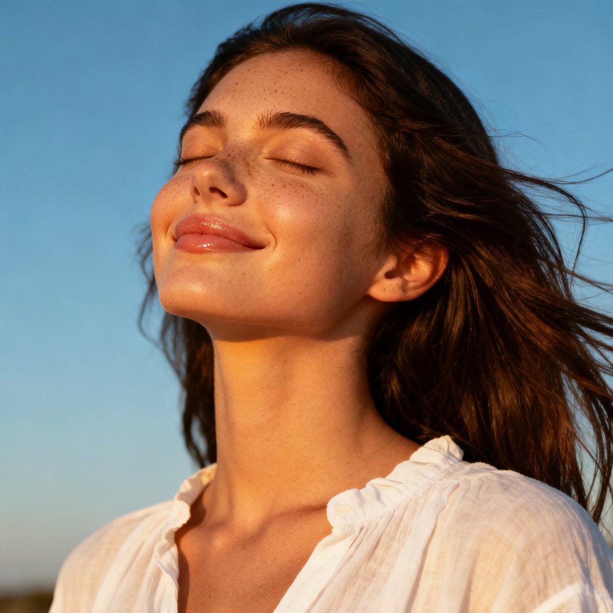Ultra-realistic golden hour close-up portrait of a young ...