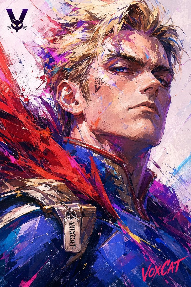 竖版近景人物插画。[Character Name]短而凌乱的黑发被风吹散，巨大的琥珀色眼睛向上望，脸上留有明亮透明... - alternate