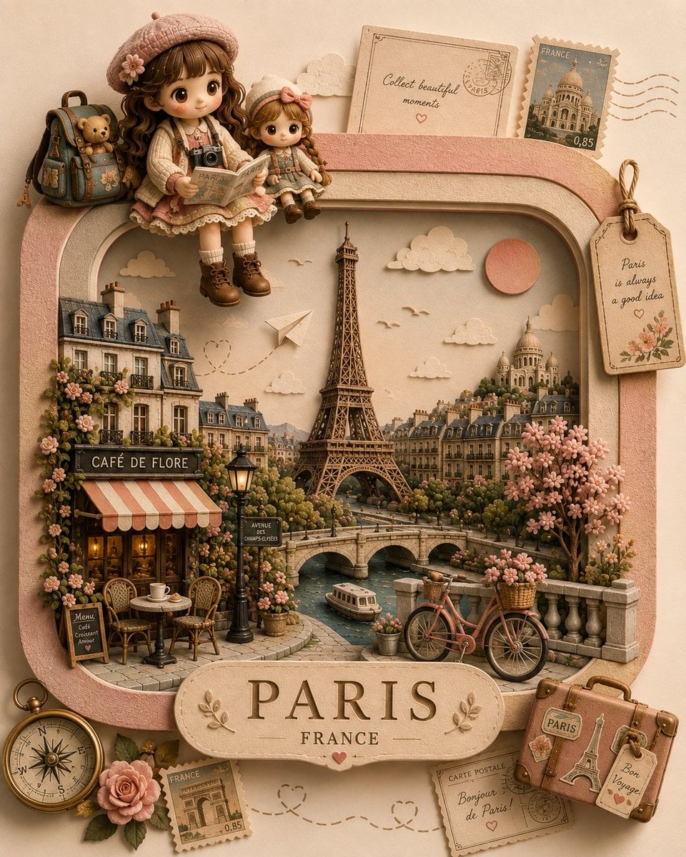 Create a premium handcrafted 3D paper-craft travel dioram... - alternate