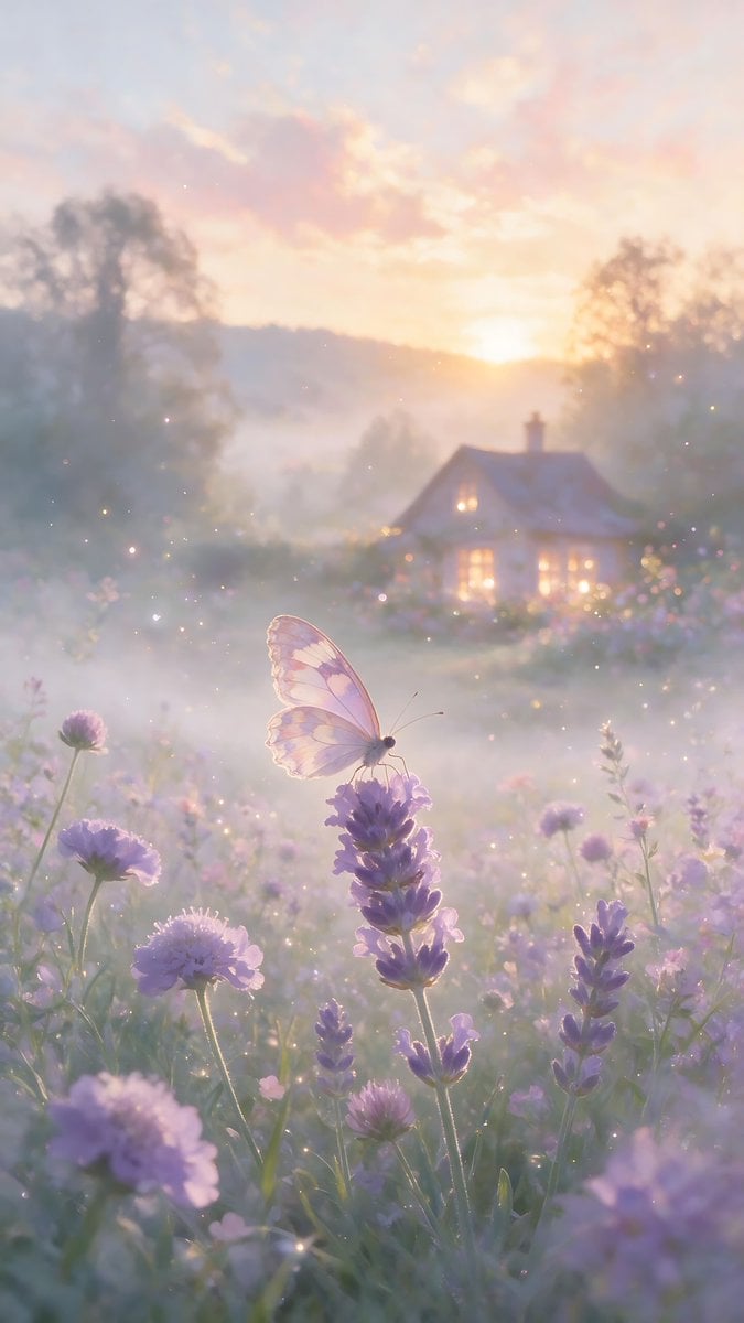 A dreamy, pastel-colored scene featuring a close-up of a ... - alternate