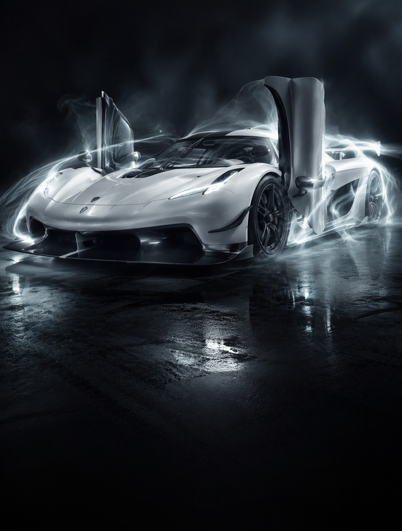 A high-quality automotive poster of a Koenigsegg hypercar...