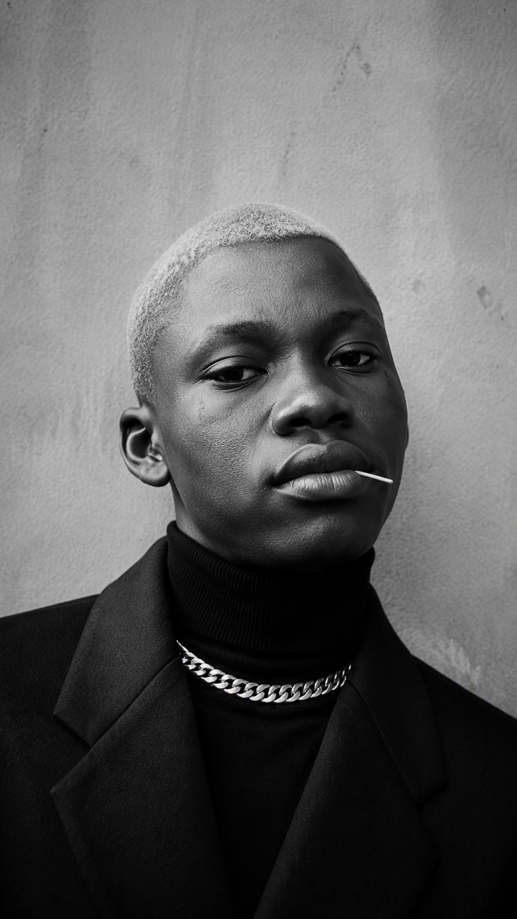 Ultra-realistic fashion black and white portrait of a man...