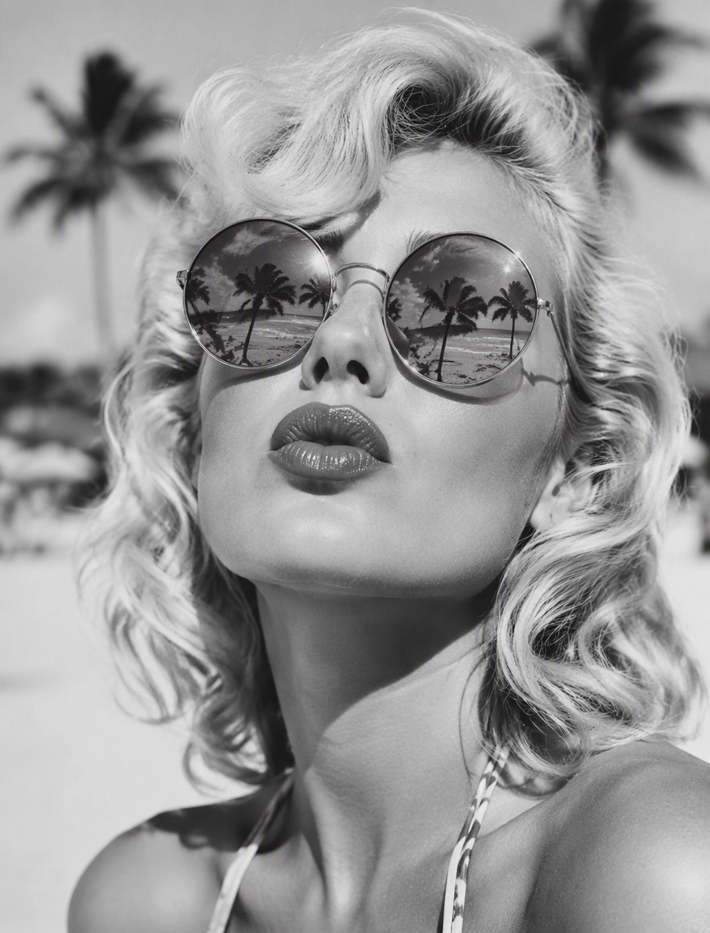 A pop art style black and white photograph of a woman wit...