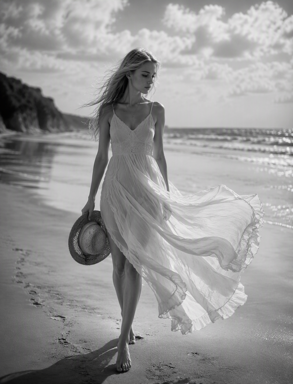 A captivating black and white cinematic photo of a teenag...