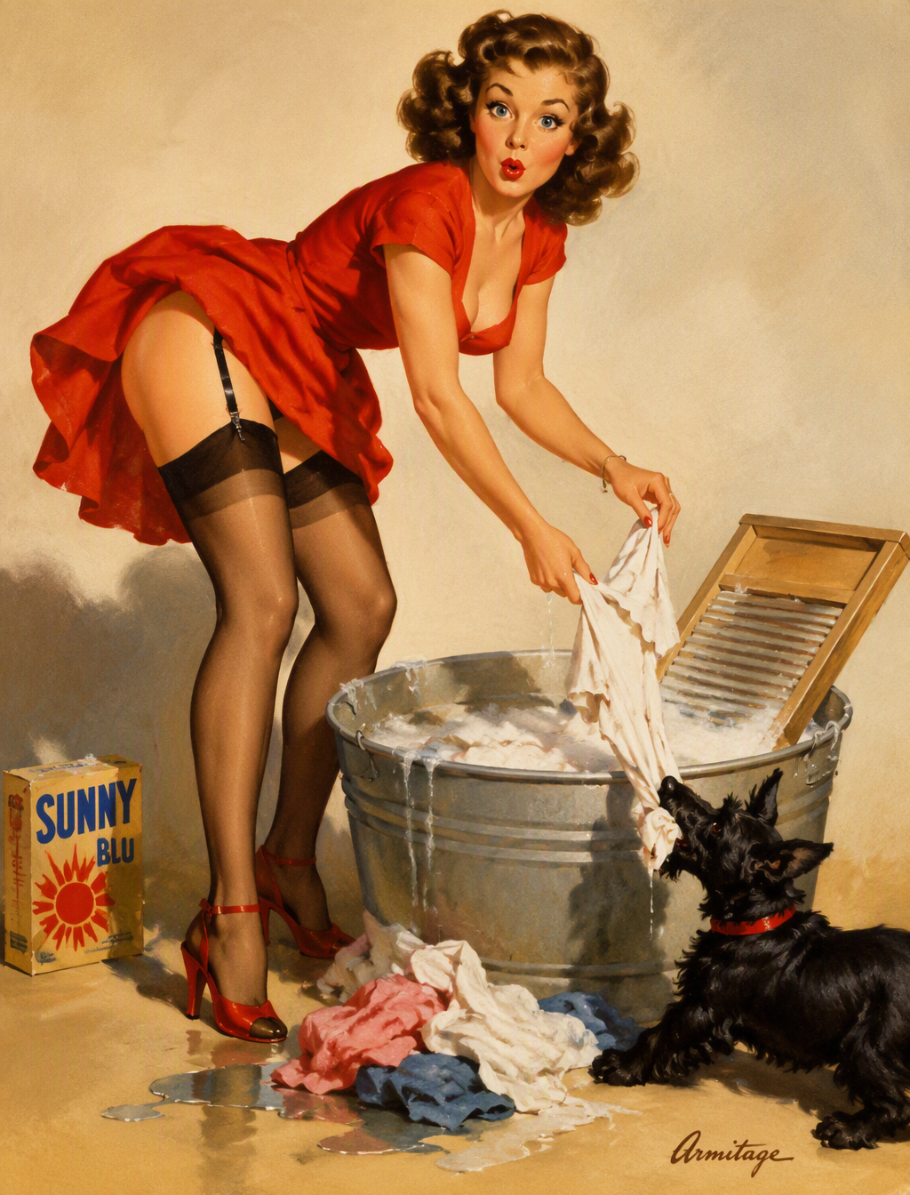 This is a classic pin-up illustration, embodying the play...
